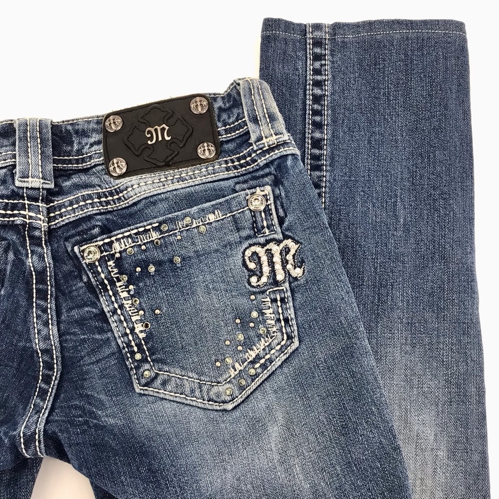 Miss Me Style JE5340T10R Accent Sequin Straight Leg Jeans Sz 26 - Picture 10 of 16